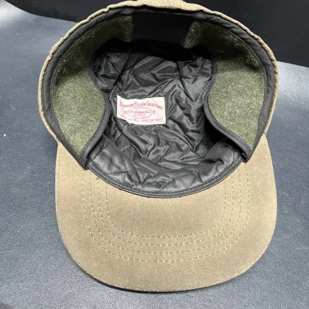 Filson Brown Tin Cloth Insulated Ear Flap Winter Cap Men’s L Made in USA Vtg
